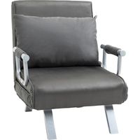 Poltrona Letto Singolo 3 en 1 Schienale Reclinabile 5 Livelli Cuscino, Divano Letto Pieghevole Pelle Scamosciata Metallo, 65x69x80 cm Grigio