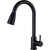 SUNABING Robinet Cuisine Noir Mat, Mitigeur Extractible 2 Modes avec Pulvérisateur, Acier Inoxydable 304, Bec Haut Pivotant à 360°, Livré avec Deux Flexibles Eau Chaude/Froide de 70 cm Offerts