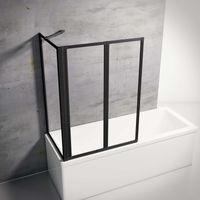 Pare-baignoire pliant, sans percer, paroi de baignoire Schulte, écran de baignoire pivotant à coller, verre 3 mm transparent, 2 volets pliants + 1 paroi latérale, profilé noir, 89 x 70 x 120 cm