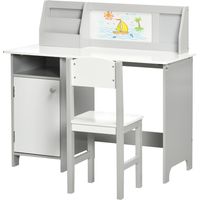 Table enfant en bois avec chaise, organisateur et tableau blanc gris 90x45x85 cm