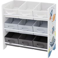 Joyz Libreria per Bambini 62,5 x 29,5 x 60 cm Scaffale con 3 Ripiani Organizzatore per Giocatoli con 9 Scatole in Tessuto Mobiletto per la Stanzina dei Bambini Design con Tematica Spaziale