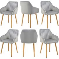 Minimalist dining chairs with comfortable backrests, ergonomic armrests and sturdy wooden legs – Set of 6 - Light Grey