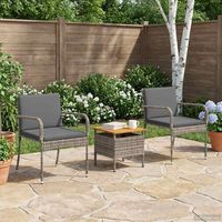vidaXL Garden Bistro Set with Cushion 3 pcs Grey Poly Rattan