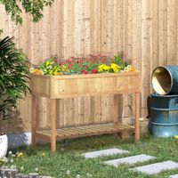 Jardinière surélevée carrée potagère avec étagère, 110 x 46 x 76 cm, 8 compartiments et systèmes d'arrosage, bois de pin