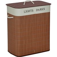 Cesto de ropa de 100 litros – Tapa y asas de cuerda – 2 compartimentos plegables – Forro extraíble – Marrón