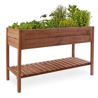 Carré potager sur pied en bois de pin massif avec étagère stable et toison intérieure modèle "512 vernis"