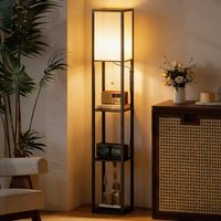 Lampada a Terra 40W con 3 Mensole Integrate e Interruttore a Tirante, Lampada Moderna in MDF e PS, 26x26x160 cm, Nero e Bianco