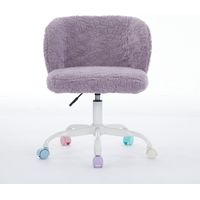 Girls Faux Rabbit Fur Desk Chair, Cute Fluffy Adjustable Swivel Vanity Chair with Silent Colorful Wheels, Soft Upholstered Office Chair for Bedroom, Study Room and Dorm, Purple, Violet color