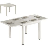 Tavolo Estensibile in Alluminio per Esterni, Piano in Vetro Temperato, Bianco Crema.