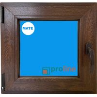 Ventana PVC 500x500 Nogal Oscilobatiente Izquierda Vidrio Mate