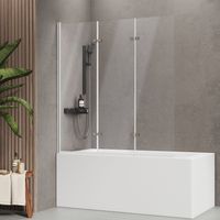 EMKE Badewannenfaltwand 140x130 cm Chrom, 3-teilig, Duschwand für badewanne 6mm ESG Sicherheitsglas mit Nano-Beschichtung
