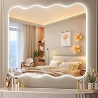 Hasipu Badspiegel mit Beleuchtung 91x91 cm, LED Badezimmerspiegel Wellenform Wandspiegel, Beschlagfrei Bad Spiegel mit Touch-Schalter, 3 Lichtfarben Dimmbar