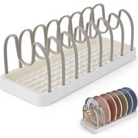Clove Saucepan and Frying Pan Storage Drawer Kitchen Adjustable Lid Holder Plastic Holder Plate Organiser Lids Saucepans Universal Space Saving in Cupboard, Beige