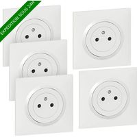 Legrand – Lot de 5 prises de courant avec terre – Prises blanches pour montage en saillie – Usage intérieur – Indice de protection IP20