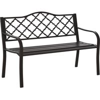 Outsunny – Banc de jardin 3 places en métal époxy anticorrosion – Dossier haut ergonomique – Dimensions 128x60x89cm – Couleur brun