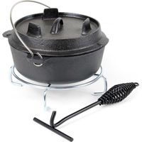 Wiltec Dutch Oven Forno Olandese con Pentola in ghisa 4l sottopentola e solleva coperchio per fuoco campeggio