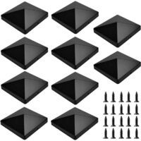 Bardusch-10 PCS Capuchon pour Poteau de Cloture, Capuchons de Poteau en Plastique Cache Poteau 10x10 Capuchon de Protection pour Poteau en Bois Chapeaux pour Poteaux Cloture Noir avec 20 Vis