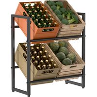 TolleTour Estantería para cajas de bebidas 71 x 32 x 80 cm Estantería de almacenamiento sólida de metal negro para bodega o cocina 2 piezas
