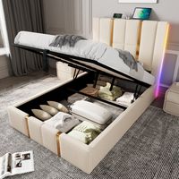 Polsterbett USB Type C Ladefunktion APP-Control LED Einzelbett Stauraumbetten Bettgestell, Lattenrost aus Holz,Leinenmaterial (Ohne Matratze)