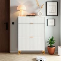 Armoire à Chaussures - Blanc - Étagère Rabattable - Design Ondulé - Sécurité Enfant