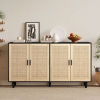 AMXCNOY 158CM Elegant and Functional 4-Door Rattan Decorative Storage Cabinet,for Bedroom,Living Room,Office,Black158CM Elegante et fonctionnelle armoire de rangement 4 portes en rotin pour chambre, s