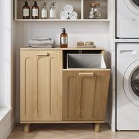 Meuble à linge basculant avec armoire de rangement salle de bain en MDF décor chêne