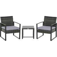 Outsunny Polyrattan Gartenmöbel Set, Outdoor Balkonmöbel für 2 Personen, 3-teilig Sitzgruppe mit 2 Stühle, Tisch Sitzkissen, wetterfest Gartenmöbel für Garten, Terrasse Balkon, Grau