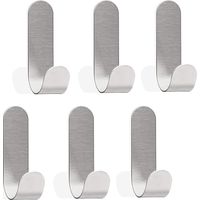 Adhesive hooks for bathroom or kitchen, wall hooks, no drilling required, 6 pieces, 70 x 17 mm, brushed silver