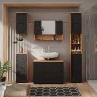 Meubles bain Irma, Anthracite avec structure en nid d'abeille, 5 pièces, Vicco