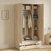 Dmora - Kleiderschrank 3 Türen Kinsale, Schlafzimmermöbel, Schrank, Garderobe, 111x52 h214 cm, Eiche