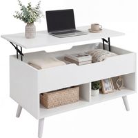 Table basse avec plateau relevable et rangement dissimulé, 75 cm, blanc perforé idéal pour salon, chambre à coucher ou bureau facile à assembler avec instructions incluses