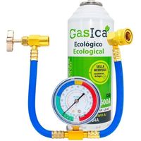 PACK botella Gasica D2 Gas refrigerante sustituto R12 y R134A y manguera con manómetro para recarga aire acondicionado