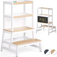 Tour d'apprentissage en bois de pin massif 93cm – Sécurisée avec barre amovible – Tableau noir double-face – Marchepied 2-en-1 – Spielwerk