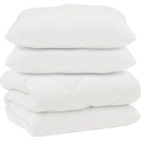 Ensemble de couette en duvet, comprenant 3 oreillers, en microfibre blanche, garni de duvet d'oie.