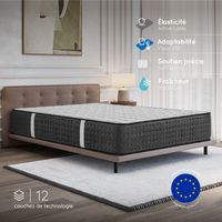 Matelas EQUINOX 160x200 cm-Hybride-Ressorts Ensachés-Mémoire de Forme-Mousse HR 35 kg-Latex-Confort mi-ferme-Réversible-30 cm