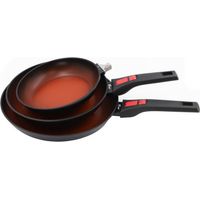 Juego 3 Sartenes de Aluminio con 2 Mangos Desmontables Sarten para Todo Tipo de Cocinas 20cm-24cm-28cm Antiadherente
