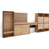 Skraut Home - Schuhregal, Schuhschrank, Schuhaufbewahrung, 357x145x35 cm, Für Schlafzimmer, Zimmer, Offener Kleiderschrank, Kommode mit Schubladen, Lamellenwand Holz, Schminktisch, Moderner Stil, Eich