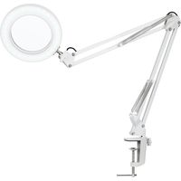 Lampe de table flexible à pince, avec loupe 8x, bras oscillant à intensité variable, lampe de bureau, lampe d'étude, Blanc