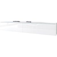 TV-Schrank 180 cm für das Wohnzimmer, 2-türig, grifflos, matt + weiß glänzend