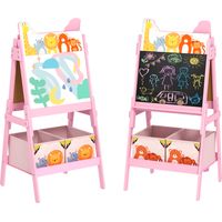Chevalet 2-en-1 pour enfants avec tableau blanc, tableau noir, boîtes de rangement, pour enfants de 3 à 8 ans, rose
