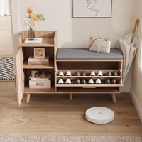 Nmonet – Meuble à chaussures bas – Rangement multifonctionnel avec coussin amovible – Pieds en bois massif – Style scandinave – Dimensions 100x30x70cm