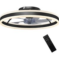 Ventilateur LED 6 vitesses moteur réversible télécommande 45W Ø50x13,5 cm Noir