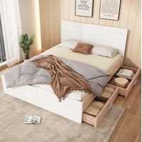 Cama doble 80/207/165 cm blanco y roble claro de madera maciza y MDF con 2 cajones y somier