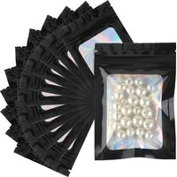 100PCS Mylar Ziplock Bags Sachets Plastiques Zip-Noir Sachets Refermable Zip Mylar 7x10cm Pochon Zip Holographique pour Stockage Aliments et Emballage