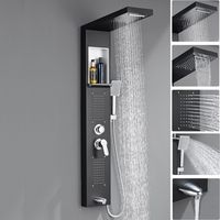 Auralum Max Colonne de Douche Noir Mat avec Niche, Panneau de Douche Mural 4 Fonctions, Douche Pluie, Douchette, Jets de Massage, Bec Baignoire, Inox et Laiton