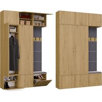 Set modulare da ingresso, due armadi con pannello appendiabiti e panca, Rovere Artisan, 150 x 35 x 238 cm