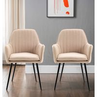 Hallowood Furniture Cullompton Dining Chairs Set of 2, Upholstered Light Brown Fabric Dining Chairs with Armrests and Sturdy Black Metal Legs for Home, Office and Cafe