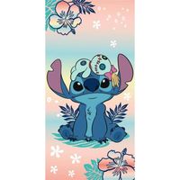 Serviette de plage bleu et rose - Souillon est allongée sur la tête à Stitch - 70x140 cm