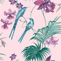 Utopia Pink Wallpaper Paste The Wall Vinyl Green Floral Tropical Glitter Birds