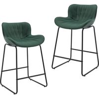 Juego de 2 Taburetes de Bar en Cuero PU Sillas Modernas con Patas de Metal Negro para Cocina Bar Doméstico o Restaurante, Verde